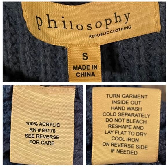 Philosophy Button Shoulder Dolman Boatneck Sweater Balloon Sleeve Blue S - Picture 10 of 11